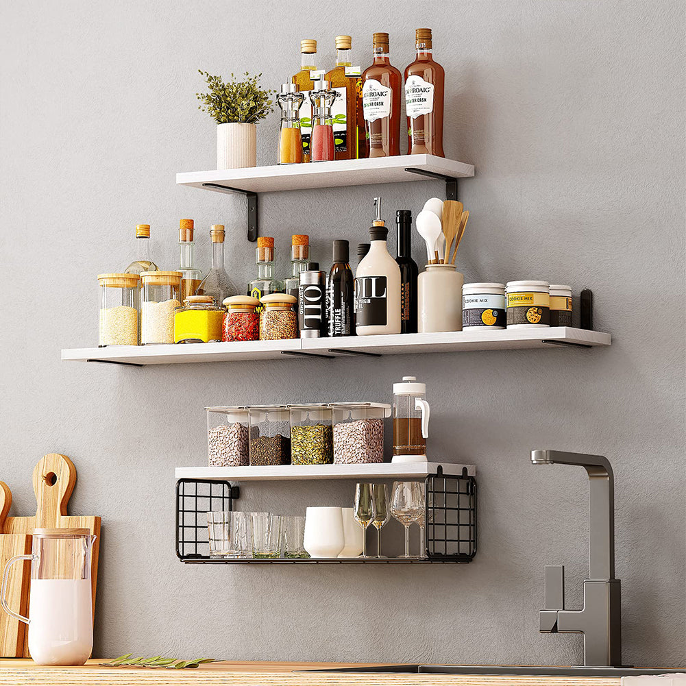 Set Mensole da Parete Legno e Metallo Multiuso Scaffalatura Salvaspazio Bianco