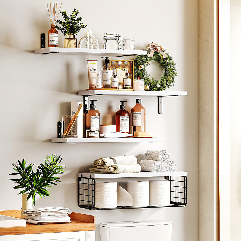 Set Mensole da Parete Legno e Metallo Multiuso Scaffalatura Salvaspazio Bianco