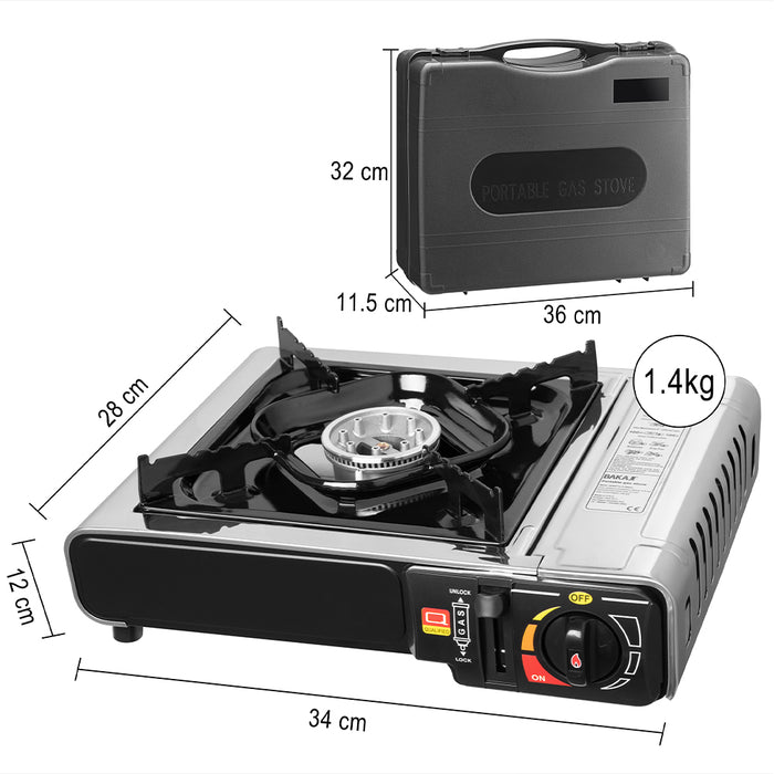 Fornello a Gas 1 Fiamma Portatile con Valigetta per Campeggio Grigio