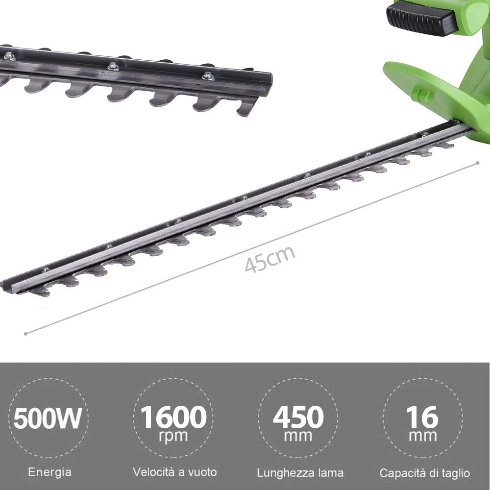 Tagliasiepi Elettrico 500W Lama 45cm Tosasiepi Sega Tagliabordi 220Volt