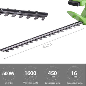 Tagliasiepi Elettrico 500W Lama 45cm Tosasiepi Sega Tagliabordi 220Volt