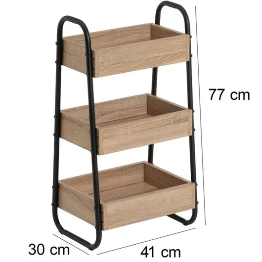 Mobiletto Portatutto Multiuso 3 ripiani Scaffalatura in Legno 41x30x77cm Salvaspazio