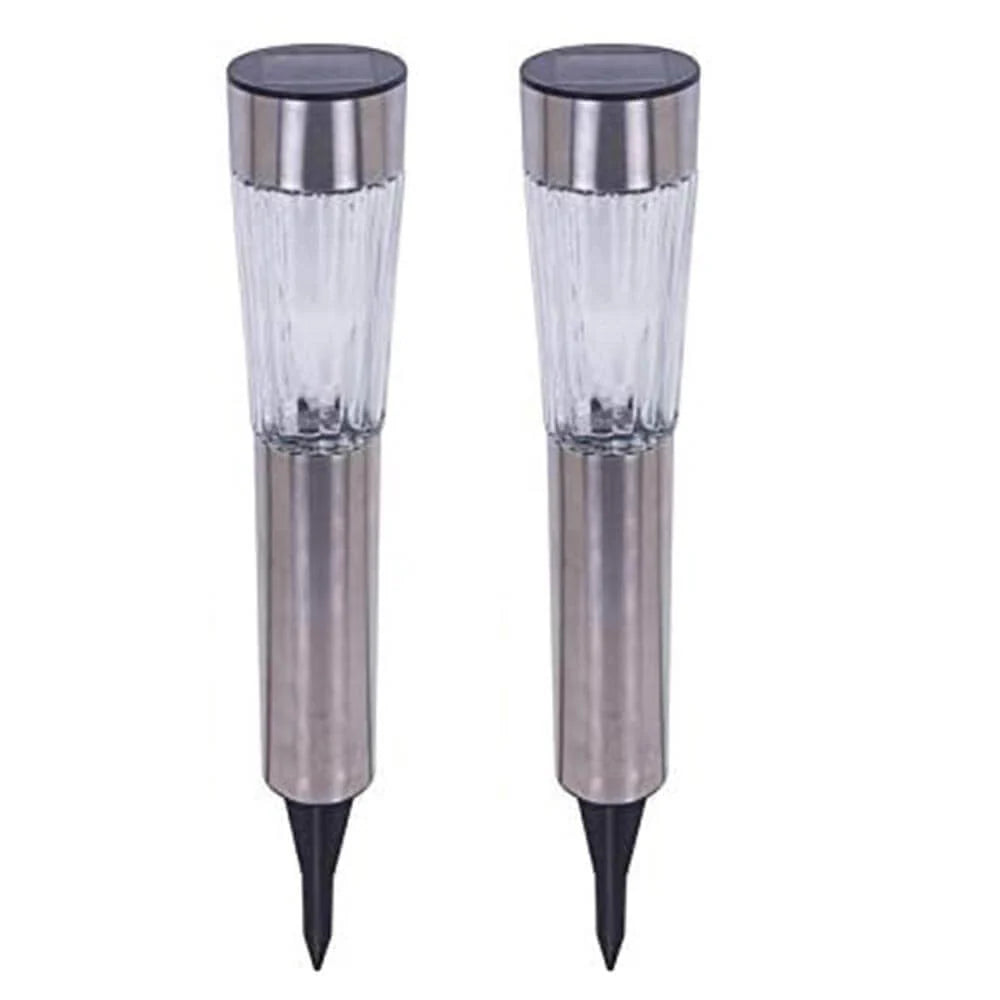 Kit 2 Lampade Giardino Ricarica Solare Paletti Metallo Cristallo 1LED Bianco