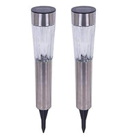 Kit 2 Lampade Giardino Ricarica Solare Paletti Metallo Cristallo 1LED Bianco