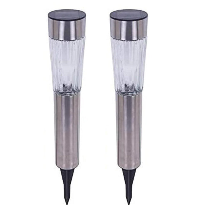 Kit 2 Lampade Giardino Ricarica Solare Paletti Metallo Cristallo 1LED Bianco