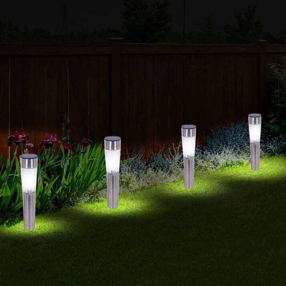 Kit 2 Lampade Giardino Ricarica Solare Paletti Metallo Cristallo 1LED Bianco
