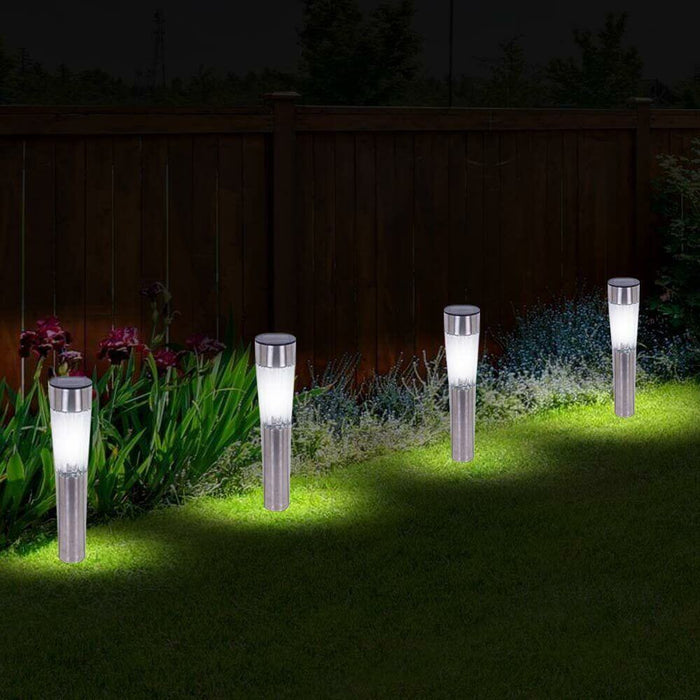 Kit 2 Lampade Giardino Ricarica Solare Paletti Metallo Cristallo 1LED Bianco