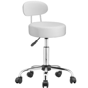 Sgabello Lavoro 5Ruote Girevole in Acciaio Schienale Alto Altezza Regolabile Bianco