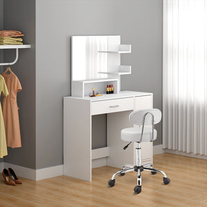 Sgabello Lavoro 5Ruote Girevole in Acciaio Schienale Alto Altezza Regolabile Bianco