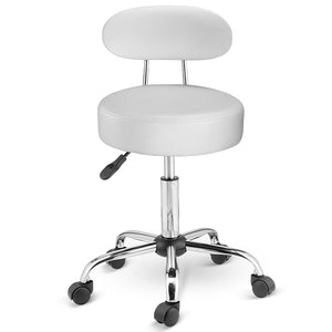 Sgabello Lavoro 5Ruote Girevole in Acciaio Schienale Alto Altezza Regolabile Bianco