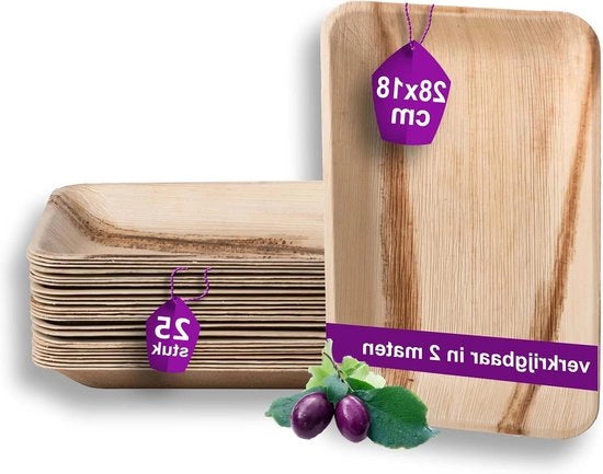 Servizio da Tavola Compostabile in Palme 25x Rechthoekig - 28x18 cm - Materiali Rinnovabili - Alternativa Ecolocale ai Piatti in Bambù