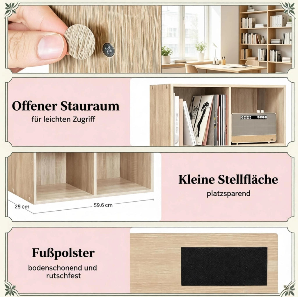 Libreria a cubi 6 vani rovere 59,6 x 89 x 29 cm