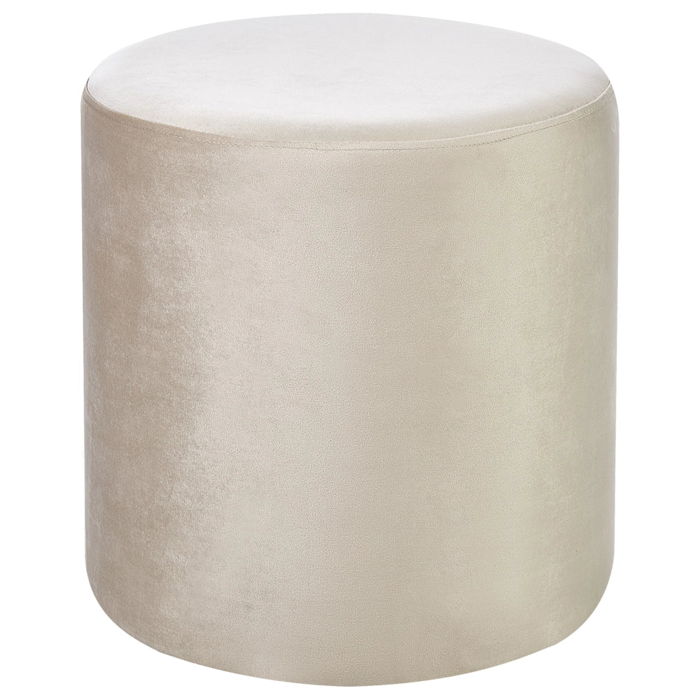 Pouf ottomana poggiapiedi rotondo in velluto di colore beige stile moderno soggiorno