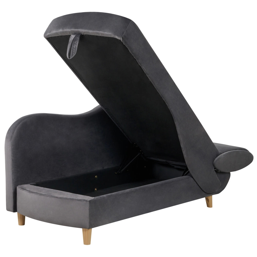 Chaise Longue in velluto grigio scuro lato destro con contenitore stile moderno soggiorno