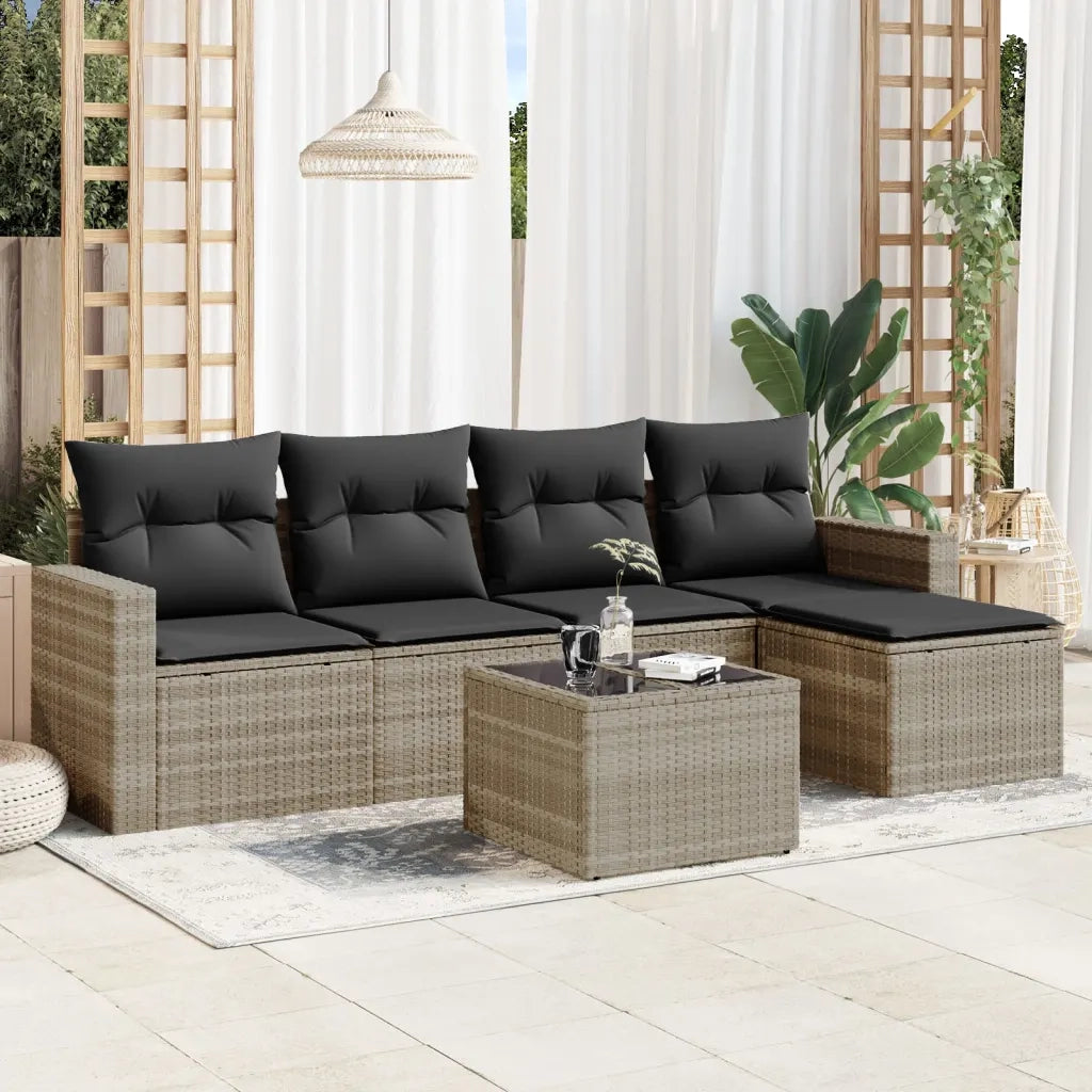 Set Divano da Giardino 6pz | Set Salotto da Giardino con Cuscini Grigio Chiaro Polyrattan
