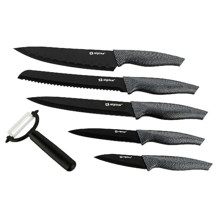 Kit Cucina 6pz Coltelli e Pelapatate Acciaio Inossidabile Antiaderente Alpina