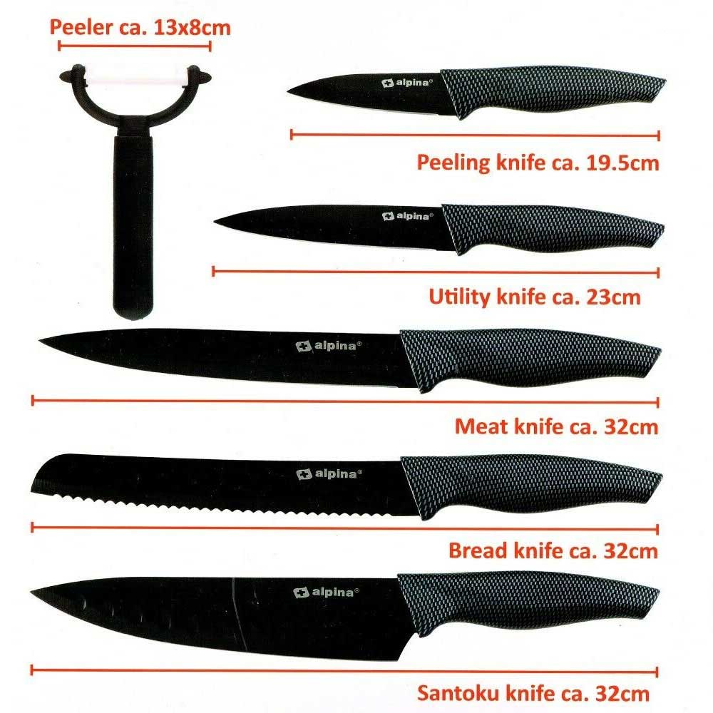 Kit Cucina 6pz Coltelli e Pelapatate Acciaio Inossidabile Antiaderente Alpina