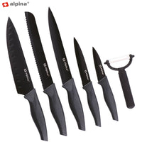 Kit Cucina 6pz Coltelli e Pelapatate Acciaio Inossidabile Antiaderente Alpina