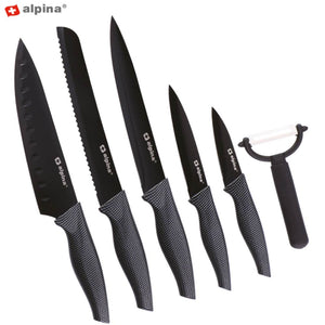 Kit Cucina 6pz Coltelli e Pelapatate Acciaio Inossidabile Antiaderente Alpina