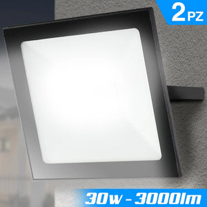 Set 2 Fari LED 30W Alta Luminosità 3000lm Bianco Freddo Esterno Slim IP65