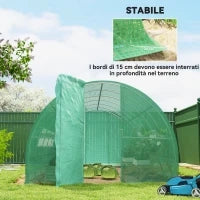 Serra per Orto a Tunnel con Porta e 8 Finestre, Serra da Giardino in PE e Metallo Zincato, per Coltivazaione Piante, 600x300x200cm