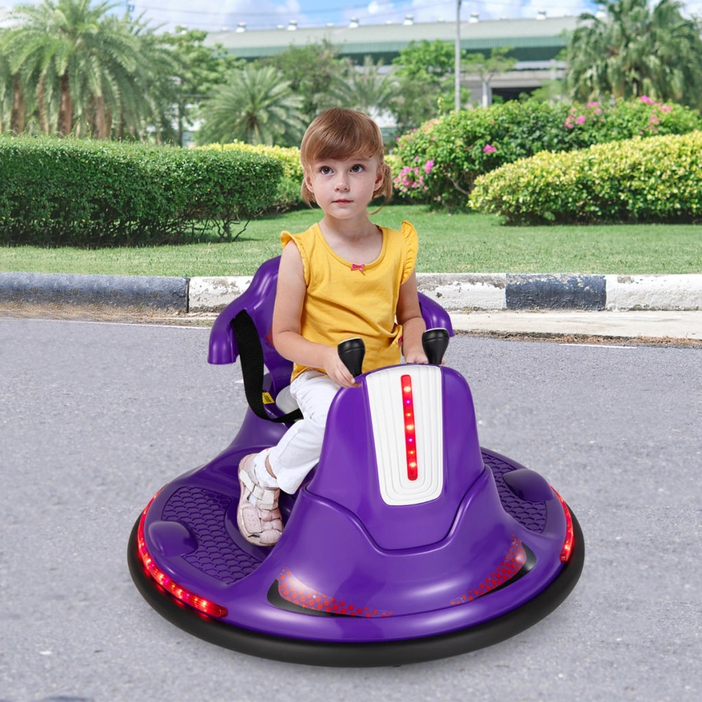 Autoscontro elettrico a batteria con doppio joystick telecomando luci a LED, Autoscontro per bambini Viola