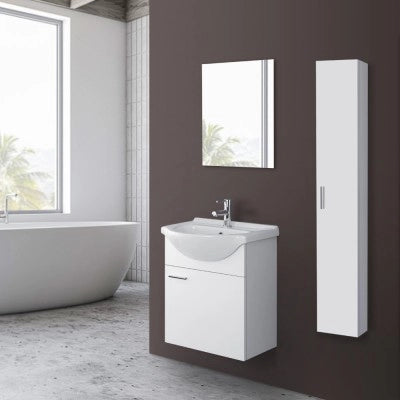 Mobile bagno sospeso 55 cm bianco completo di lavabo e specchio Desya