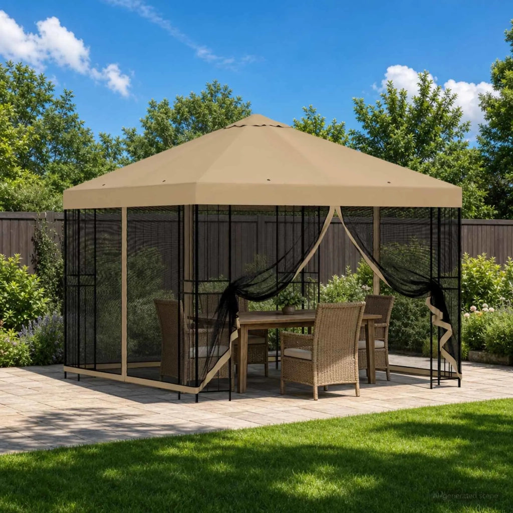 Gazebo | Pergolato da giardino con pareti laterali 3 x 3 m Beige