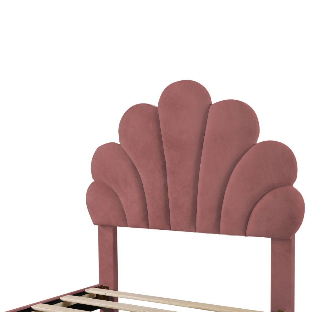 Letto imbottito per bambini 90x200 cm in velluto rosa con testiera decorativa e 2 cassetti