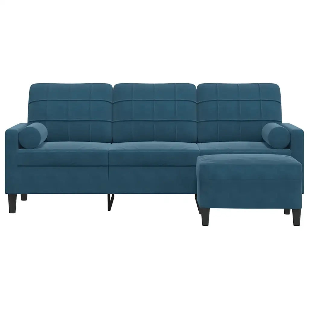 Divano a 3 Posti con Poggiapiedi Blu 180 cm in Velluto 3278276
