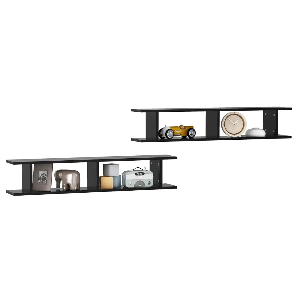 Mensole a Parete 2 pz Nere 105x18x20 cm in Legno Multistrato 807206
