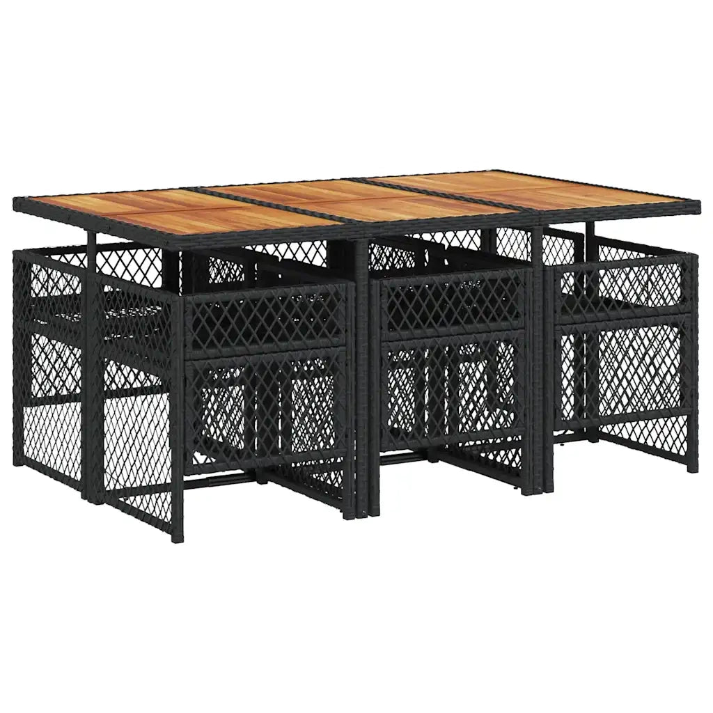 Set da Pranzo da Giardino 7 pz Nero con Cuscini in Polyrattan