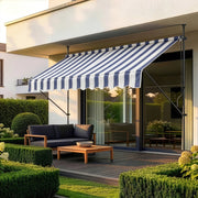 Tenda da Sole a Muro con Pali di Supporto Telescopici Parasole 400 x 120 cm (LxP) Blu Scuro-Bianco pro.tec