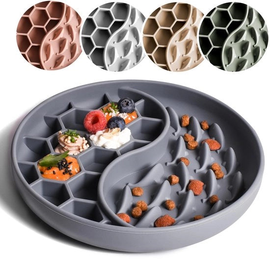 Anti-Gulping Ciotola per Cani e Gatti | Slow Feeder | Ciotola per Cani con Grande Fessura | Ciotola per Gatti per Cibo Secco e Umido (Grigio-Blu)