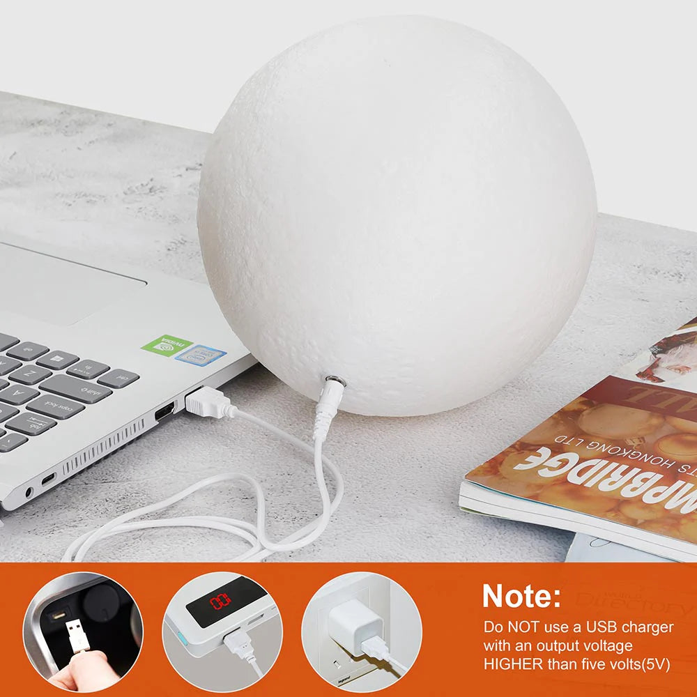 Lampada da Tavolo Sfera 20cm Luce LED RGB Touch e Batteria Ricaricabile USB