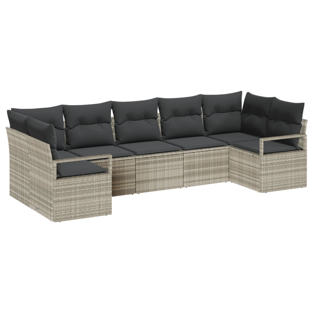 Set di Divano da Giardino 7 Pezzi con Cuscini Grigio Chiaro Rattan Polietilene