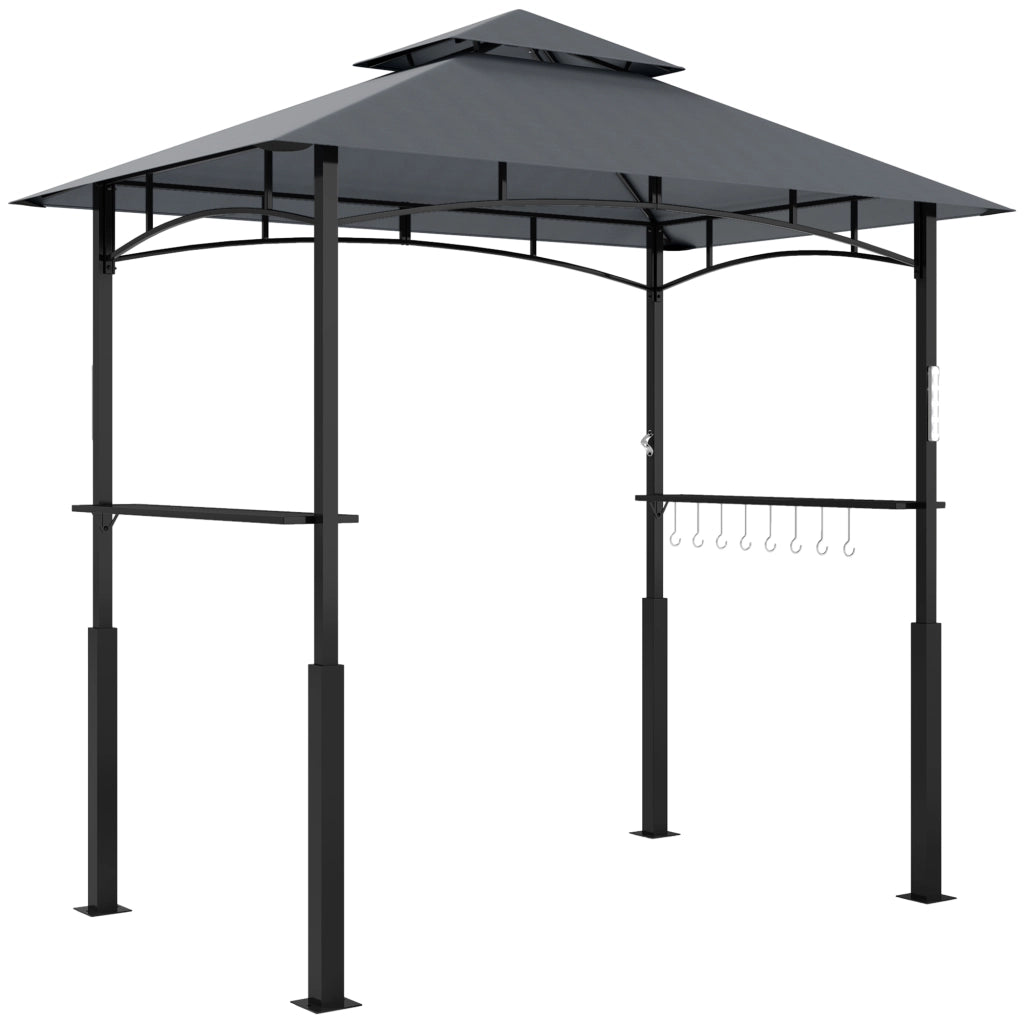 Pavillon per barbecue in metallo 243 x 148 x 248 cm con doppio tetto, LED magnetico e ripiani laterali