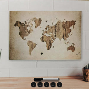 Lavagna Magnetica 60 x 40 cm 1 Pennarello Cancellabile 5 Magneti Design Mappamondo