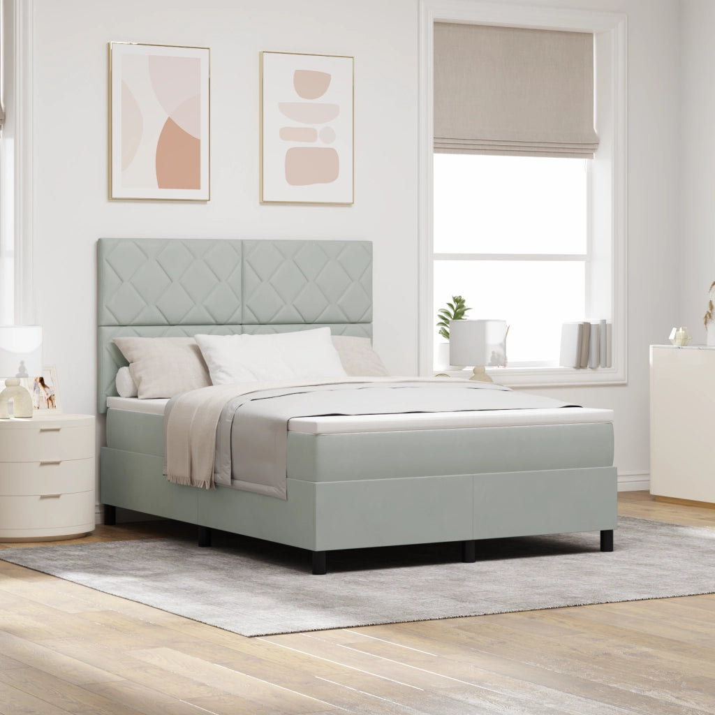 Letto a molle con materasso e luce LED Grigio chiaro 140x200 cm Velluto