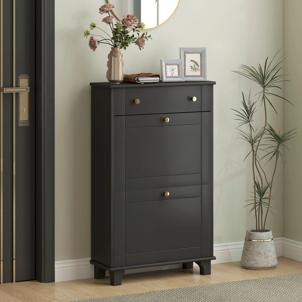 Scarpiera con cassetti e ripiano regolabile ¨C zephmum ¨C nero 60x23.5x98.5 cm