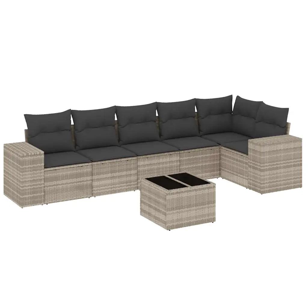 Set Divani da Giardino 7pz con Cuscini Grigio Chiaro Polyrattan