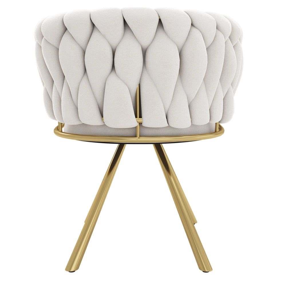Sedia da pranzo girevole in velluto beige e oro