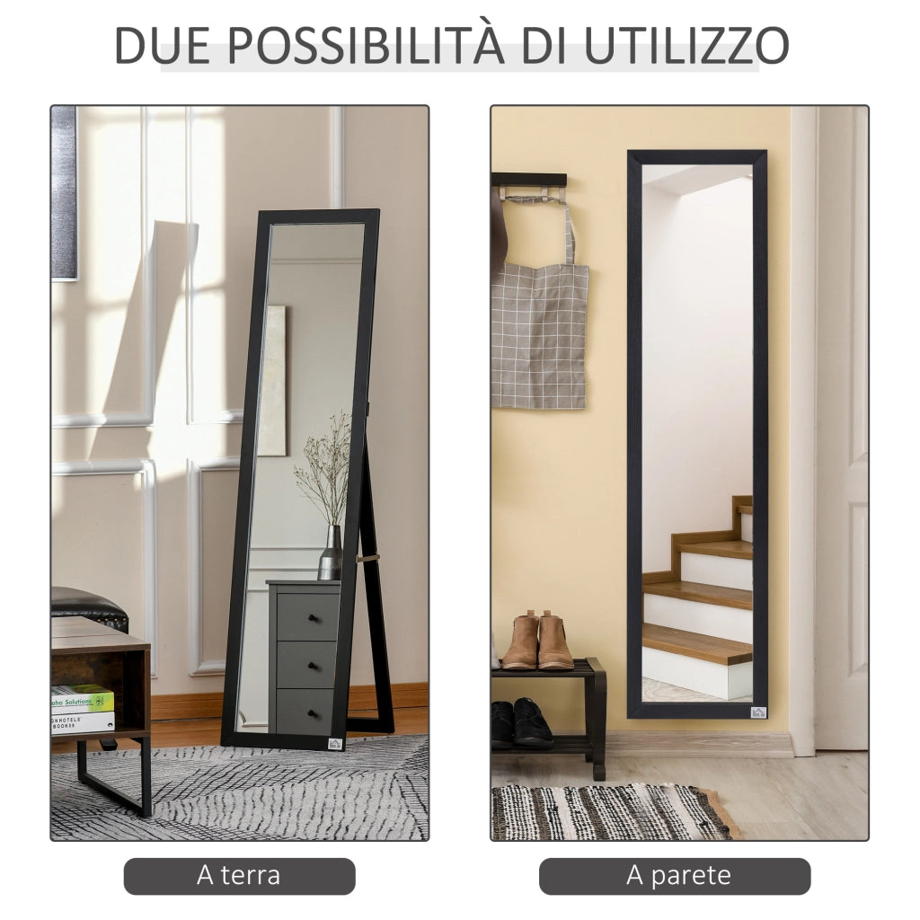 EasyComfort Specchio da Terra e Parete con Supporto Richiudibile e Cornice in MDF, 37x48x152cm, Nero