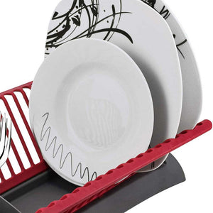 Scolapiatti Cucina in Plastica Cola Piatti e Scola Posate 46x26x14cm Rosso