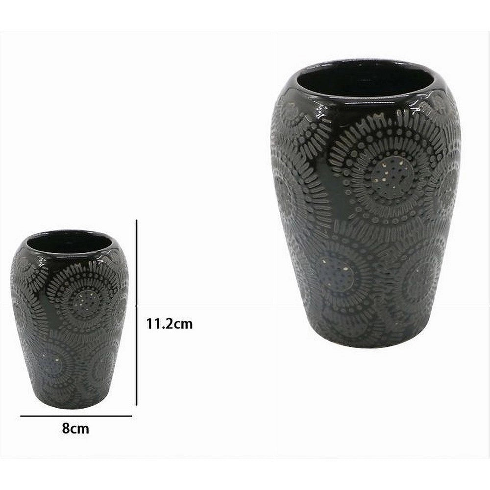 Trade Shop - Bicchiere Portaspazzolini Con Motivo Etnico Nero Accessori Arredo Da Bagno 79964 -