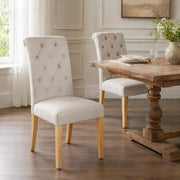 Set di 2 sedie da pranzo in velluto beige con gambe in legno massiccio e design imbottito