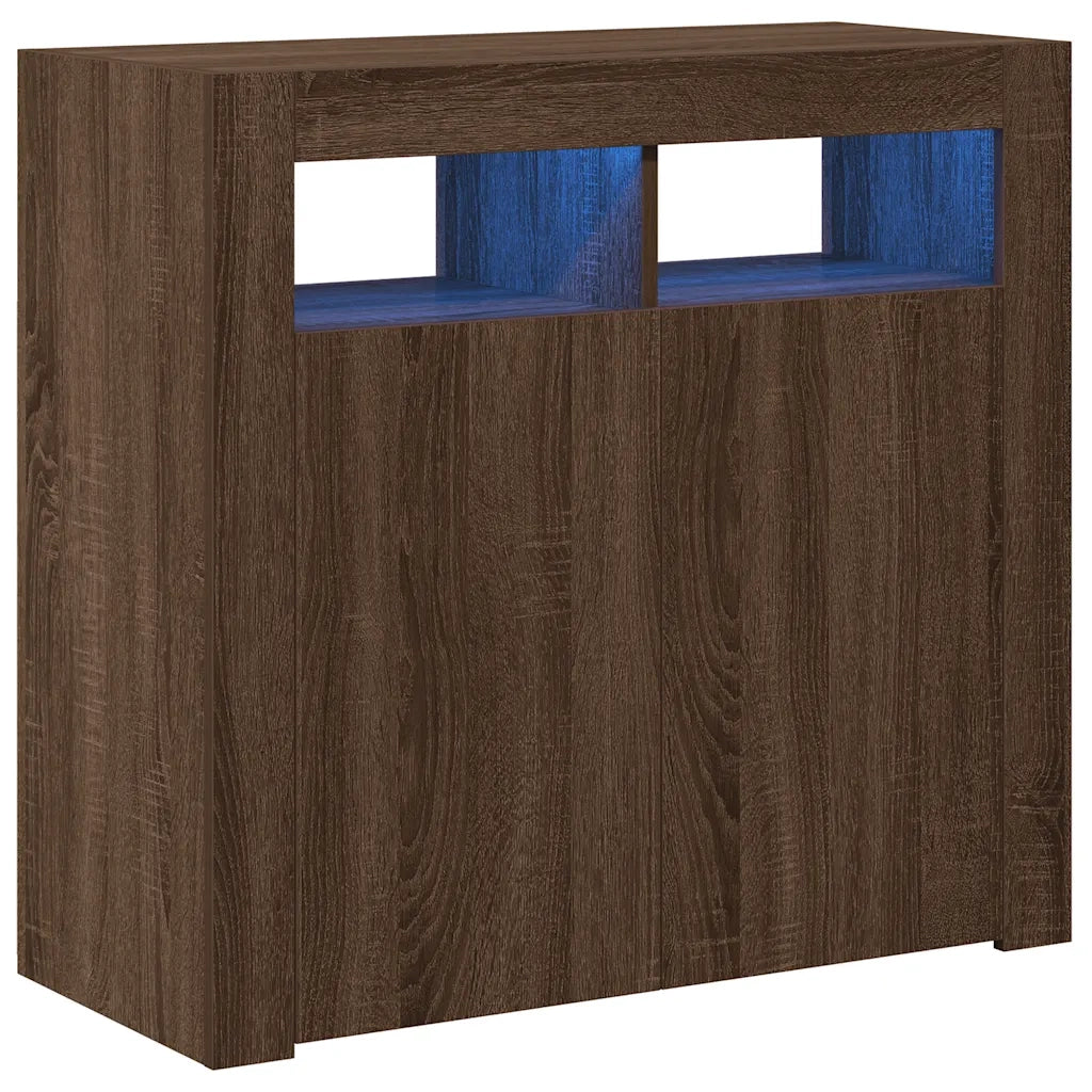 Credenza con Luci LED-Buffet-Armadio da cucina Rovere Marrone 80x35x75 cm