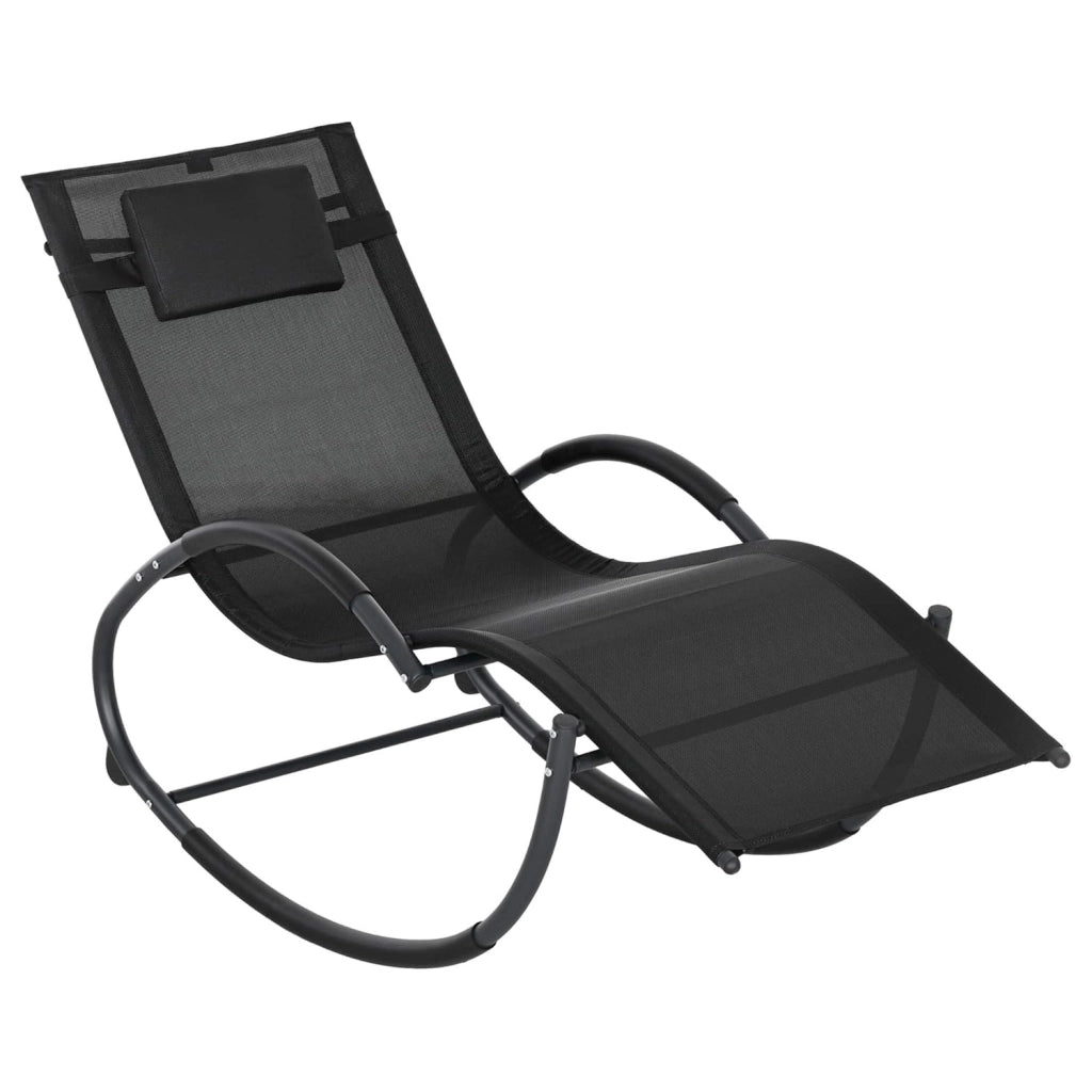 Sedia Basculante Da Giardino Ergonomica Con Poggiatesta Removibile Lettino Comodo Relax A Dondolo Per Patio Piscina Terrazza Balcone Outdoor 155x61x88 Cm Nero