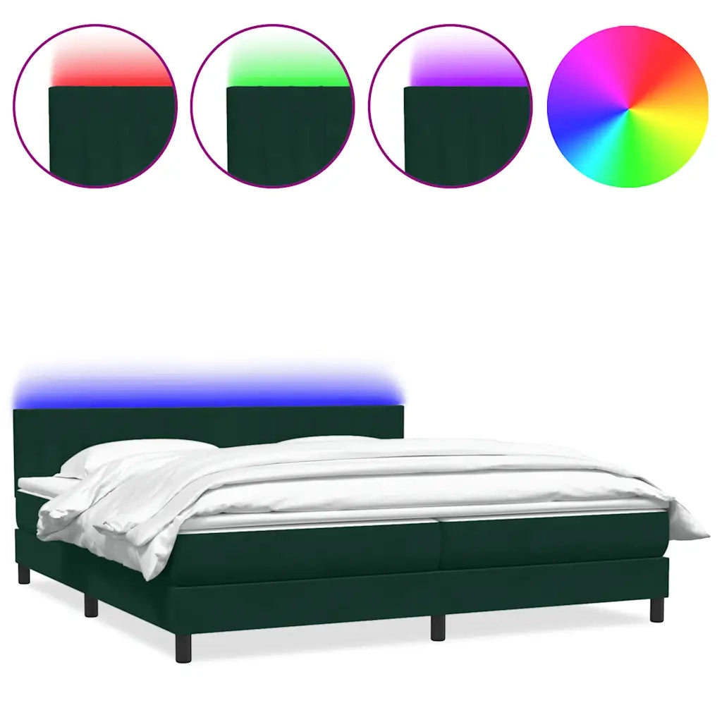 Letto a Molle con Materasso e LED Verde Scuro 180x220 cm Velluto 3317136