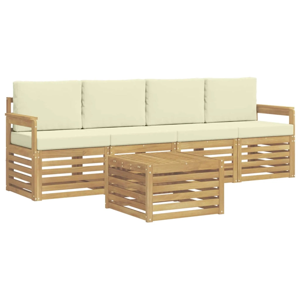 Set di divani da esterno 5 pcs Bianco e Crema Poliestere
